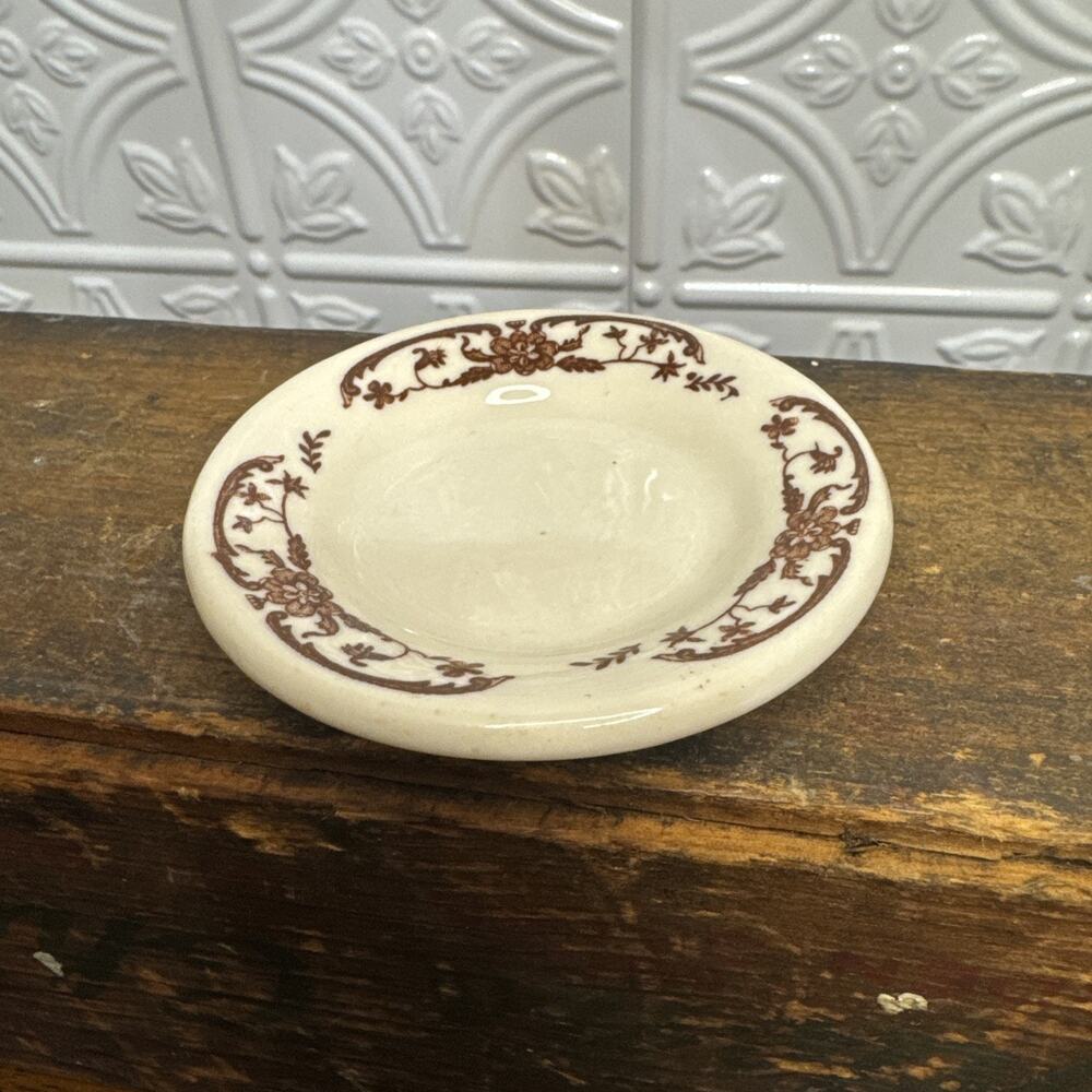 Syracuse China 3.25” Butter Pat, Old Ivory Pattern With Brown Floral